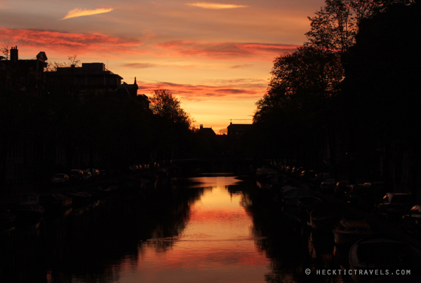 Sunrise over a canal, Amsterdam