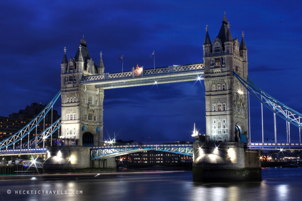 London's Tower Bridge at dusk