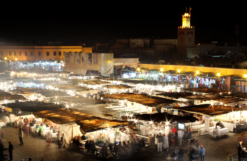 The Nighttime Marrakech Market in Morocco