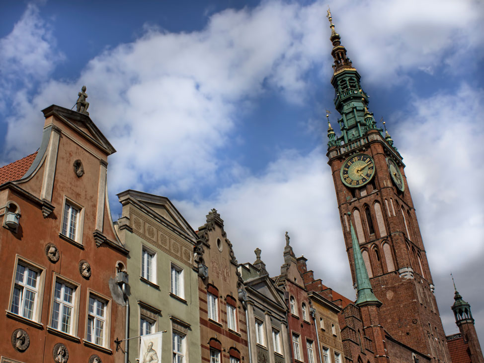 The clock tower in old town Gdańsk