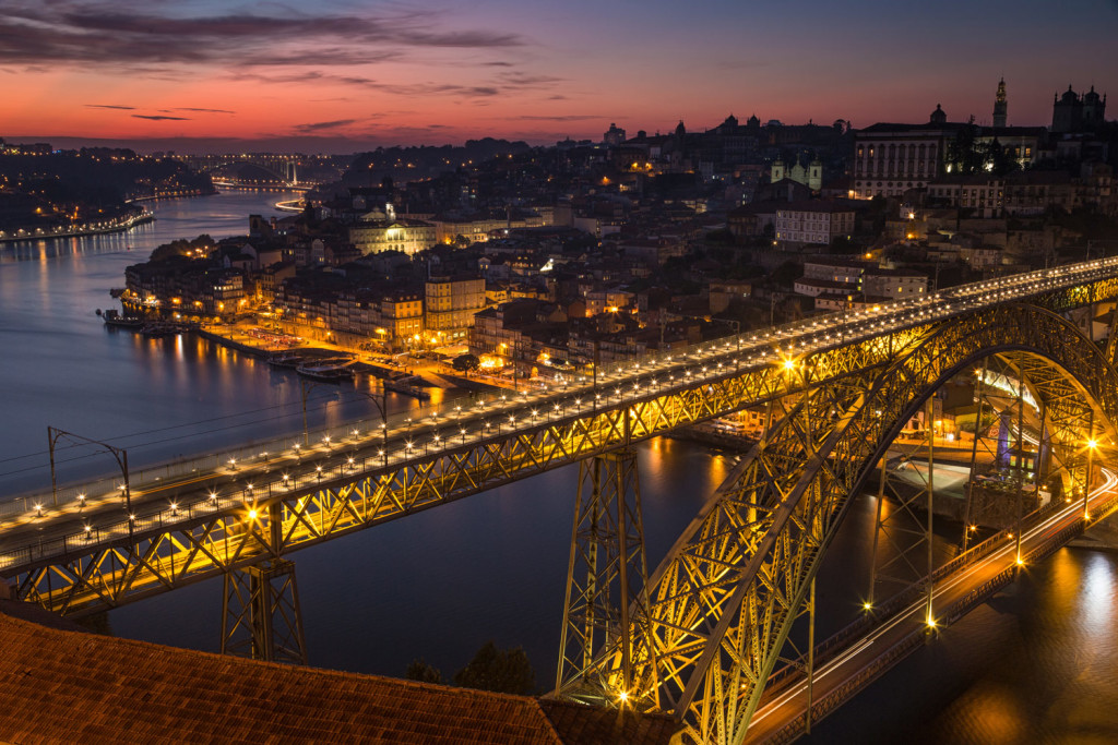 A view of Porto at sunset