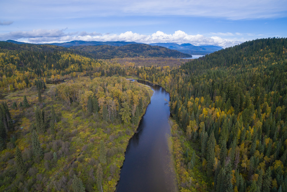 The Quesnel river runs through the Cariboo Mountains.