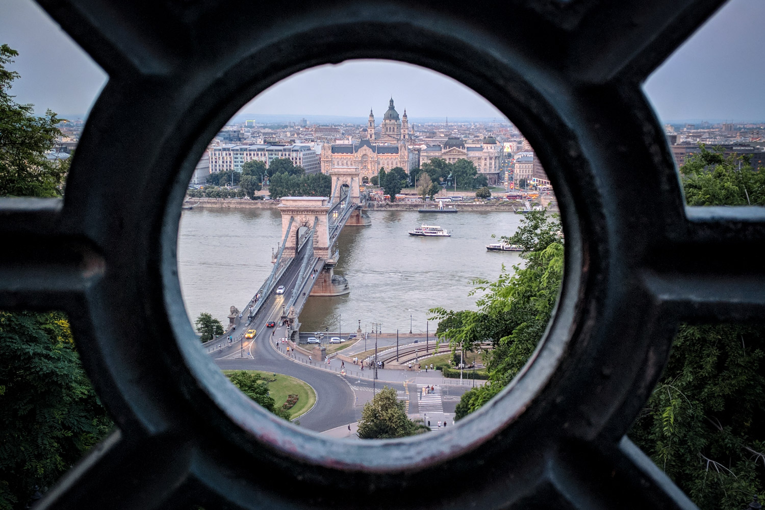 Budapest Hungary Chain Bridge Peeking