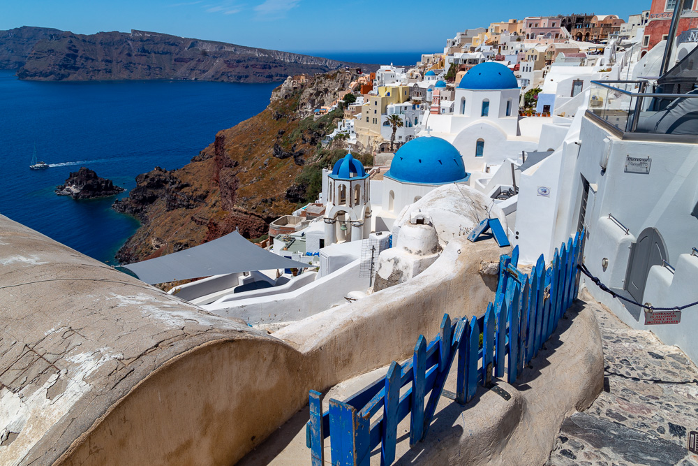 A panoramic view of Santorini, Greece