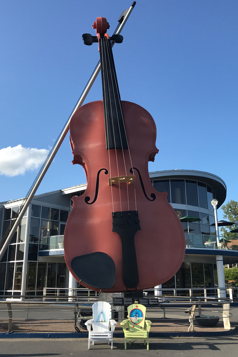 The world's largest fiddle in Cape Breton Nova Scotia on a sunny day.