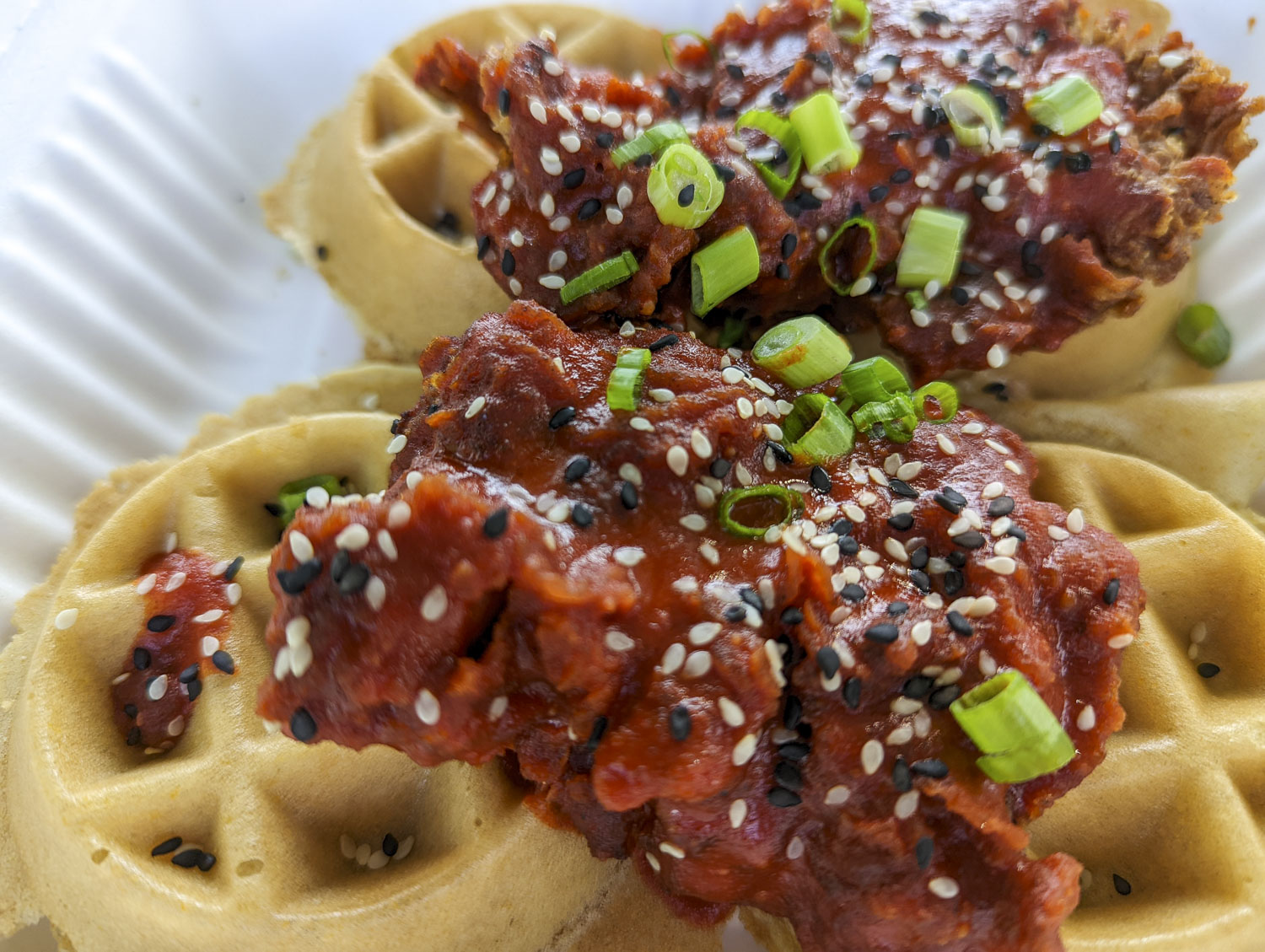 Korean chicken and waffles from The Breakfast Pig Sault Ste Marie