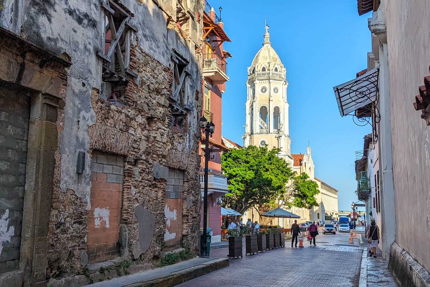 A cobblestone street in Casco Viejo, Panama City