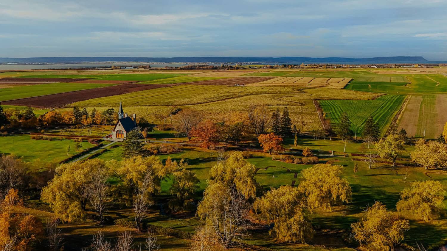 An aerial view of Grand Pre National Historic Site